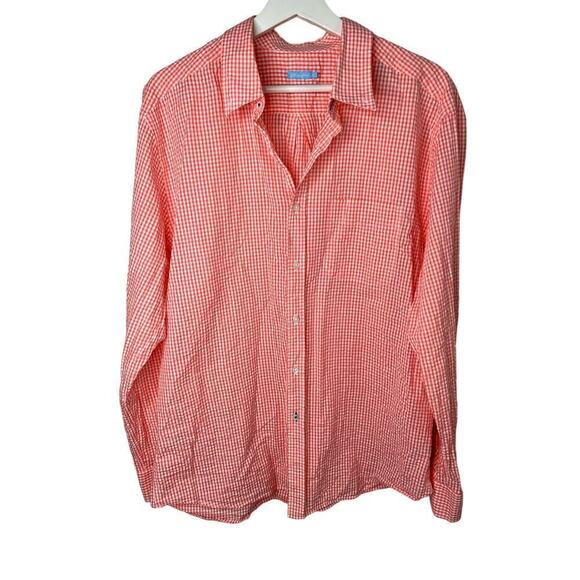 J. McLaughlin Gingham Check Long Sleeve Button Down Shirt Orange Cotton XL - Picture 1 of 9